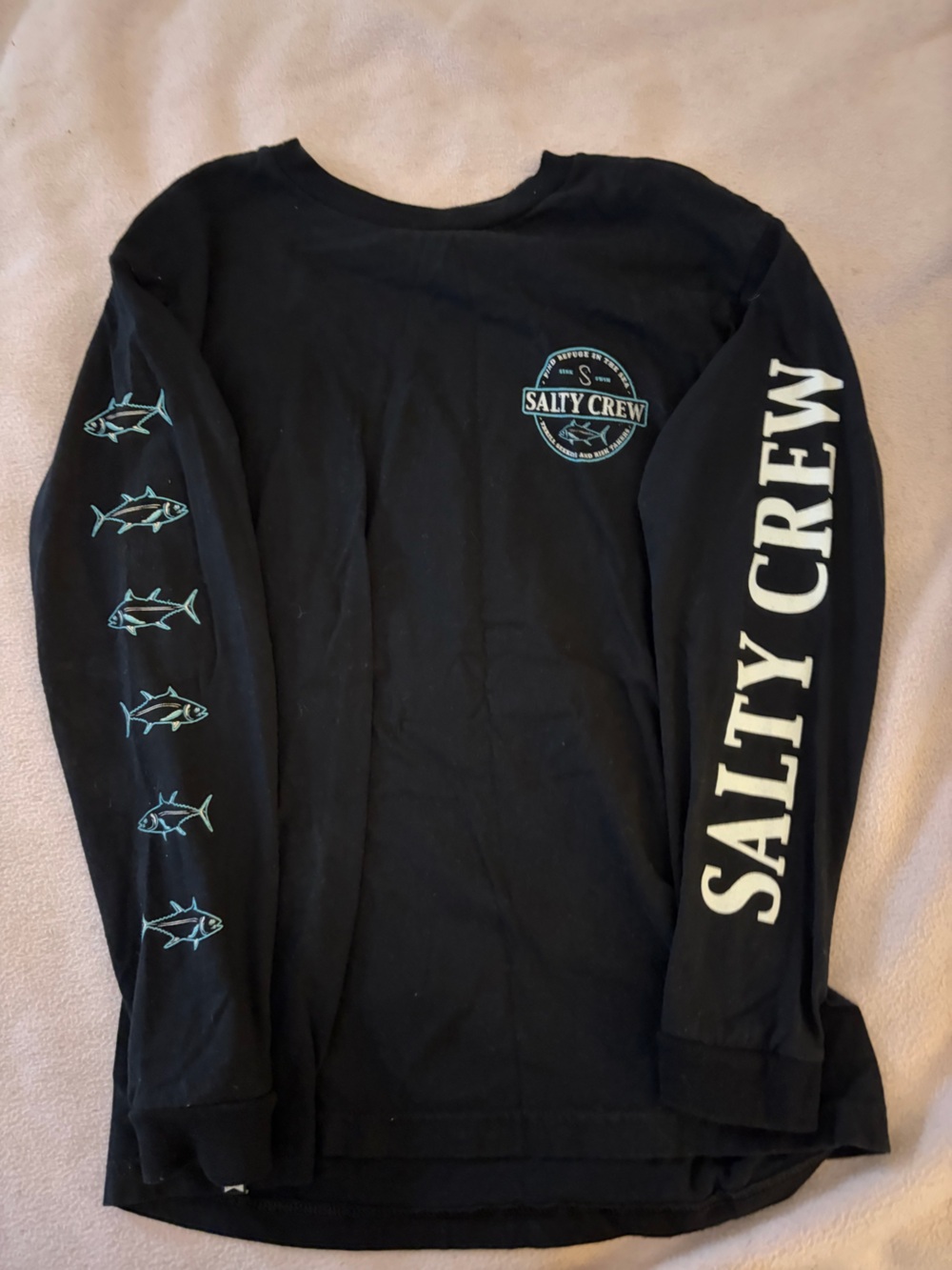 Salty Crew Black Long-Sleeve Tee with Aqua Fish Prints